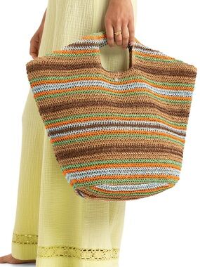 Roxy Striped Coco Pearl Woven Striped Tote